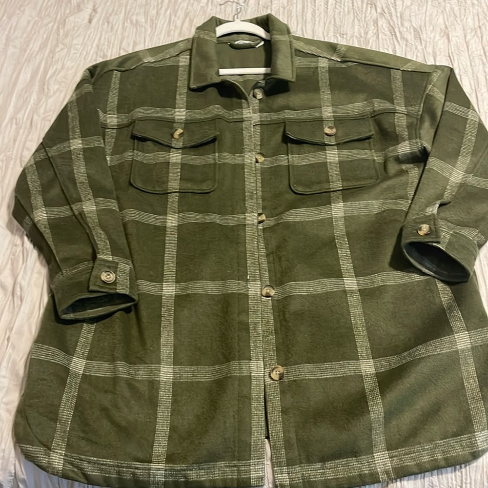 SONOMA Heavyweight Brushed Flannel Shacket Olive Green Plaid Size xxl w coat